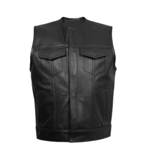 Men's Black Cowhide Leather Motorcycle Vest