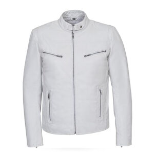 Men's White Washed Biker Style Motorcycle Real Leather Jacket